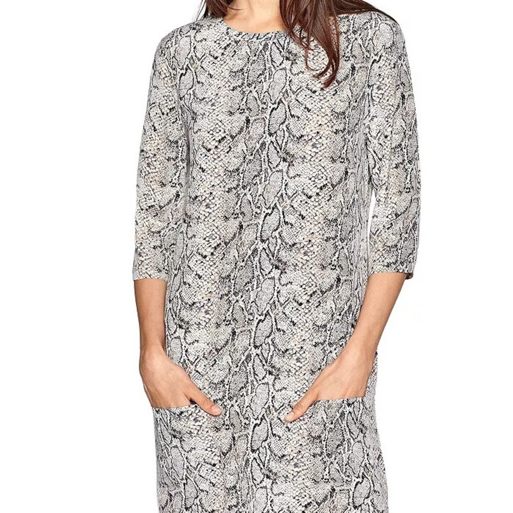 Equipment Gray Sheath Dress 3/4 Sleeve Bateau Neckline